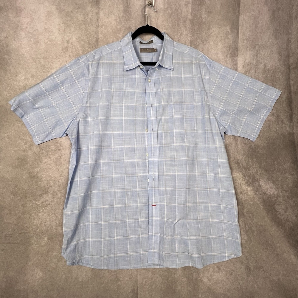 Daniel Cremieux Signature Shirt Men XL Blue Plaid Cotton/Spandex Short Sleeve